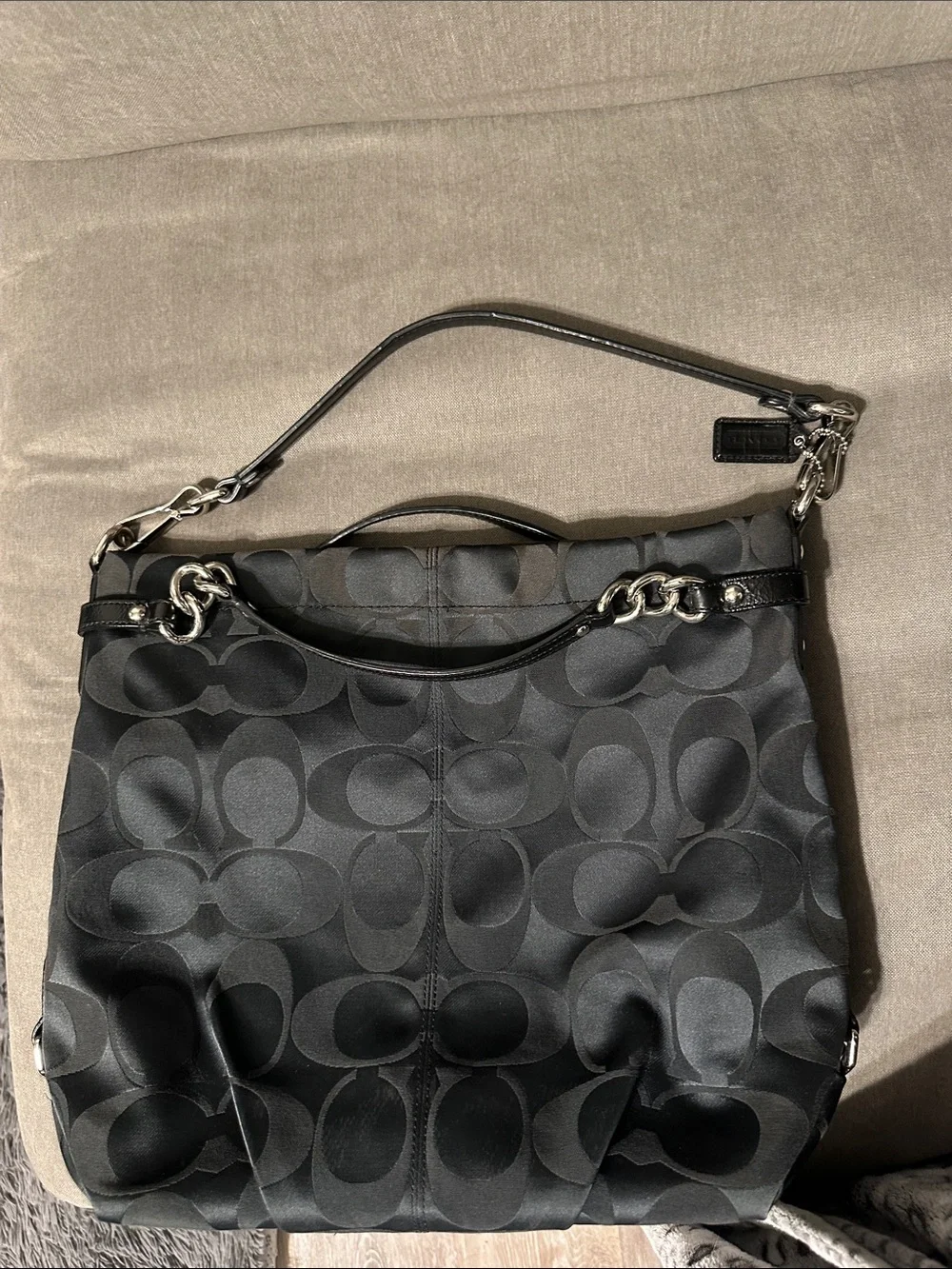 Coach Black Signature Hobo Shoulder Bag